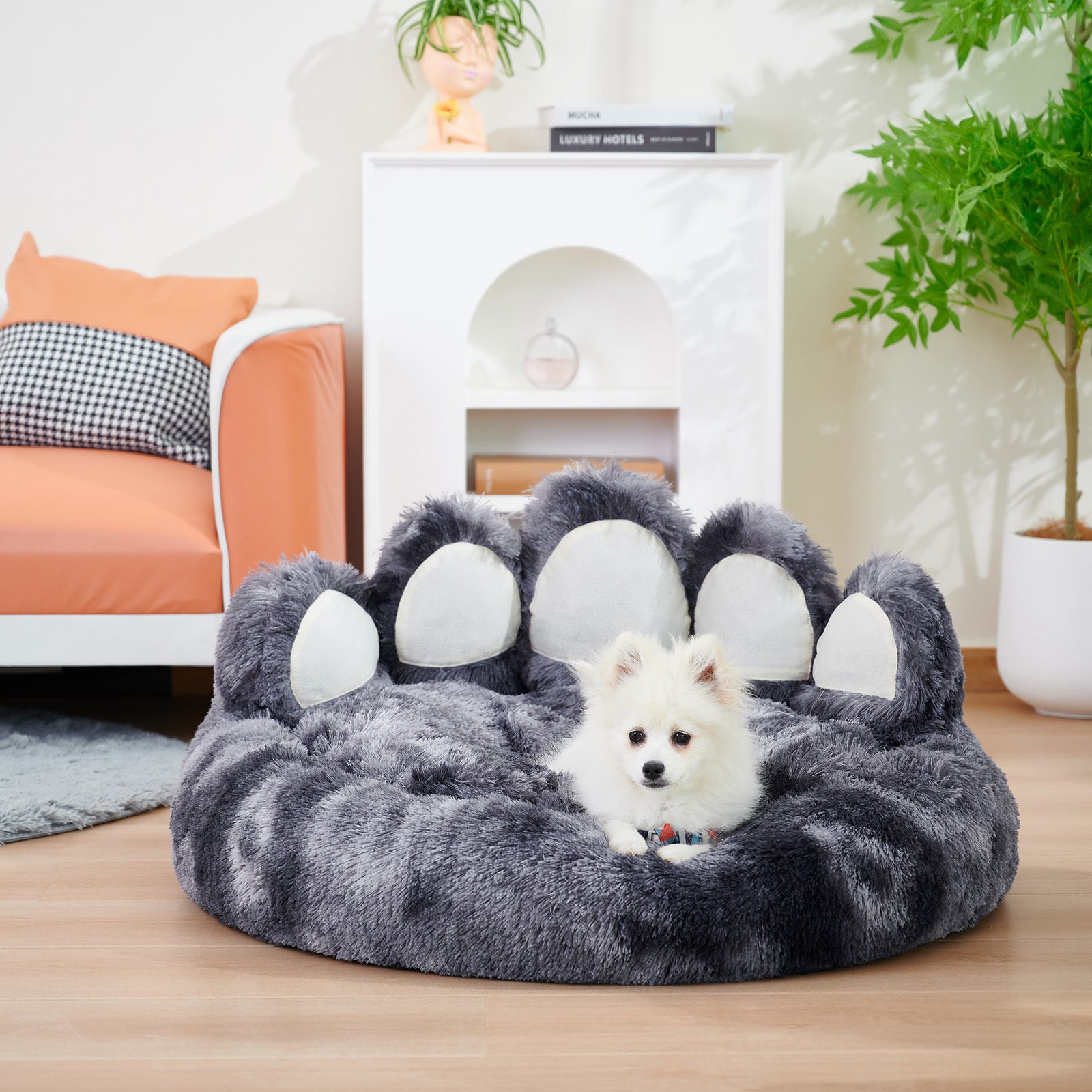 Cute Dog Bear Paw Shape Dog Bed, Dog Beds & Furniture For Small And Medium Dogs, Cozy Plush Cute Cat Beds For Indoor Cats - Omniveras