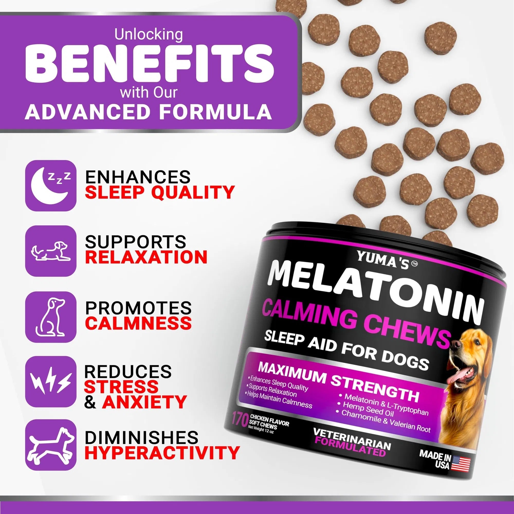Do Not Sell On Amazon Melatonin Calming Chews For Dogs 170 Chews Dog Stress And Anxiety Relief - Omniveras