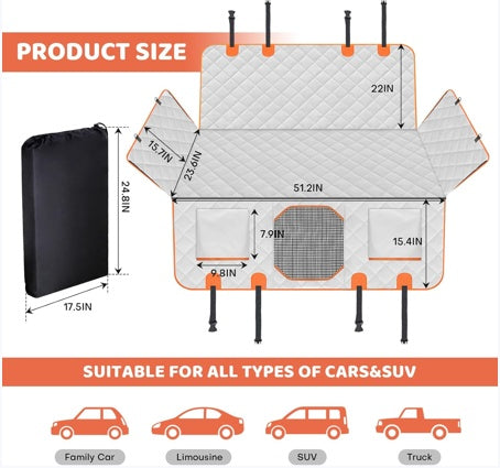 Dog Backseat Extender – Heavy-Duty Waterproof Car Seat Cover with Hard Bottom Supports up to 400 lbs - Omniveras