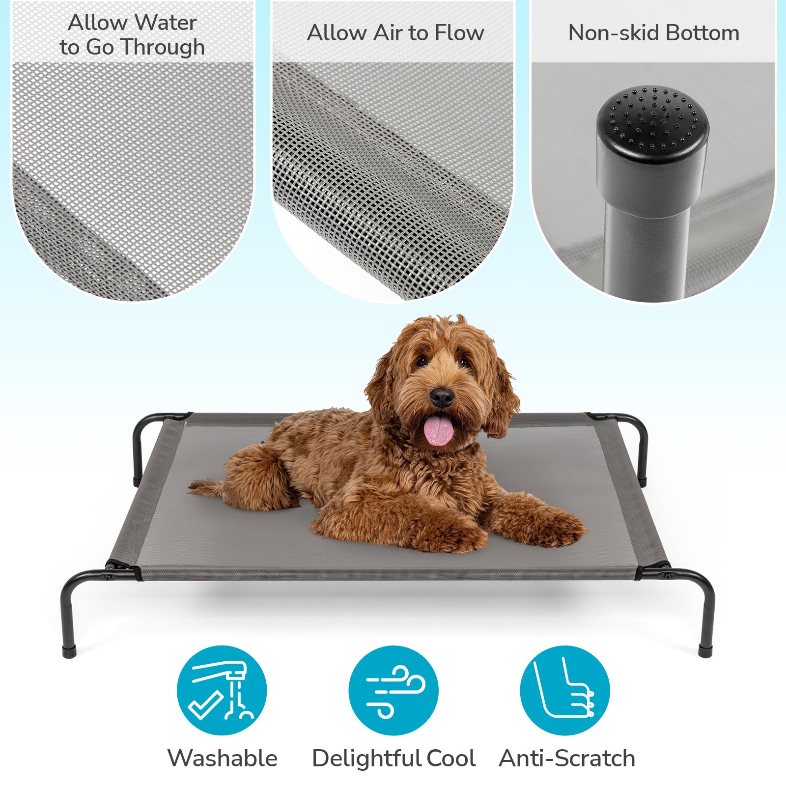 Elevated Dog Bed – Comfortable Pet Cot Raises Dogs 8” Off the Ground to Stay Cool, Dry & Clean Outdoors - Omniveras