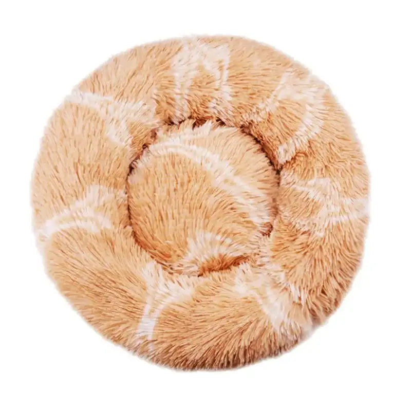 Fluffy Calming Pet Bed in round shape, soft plush material ideal for large dogs to relax and reduce anxiety.
